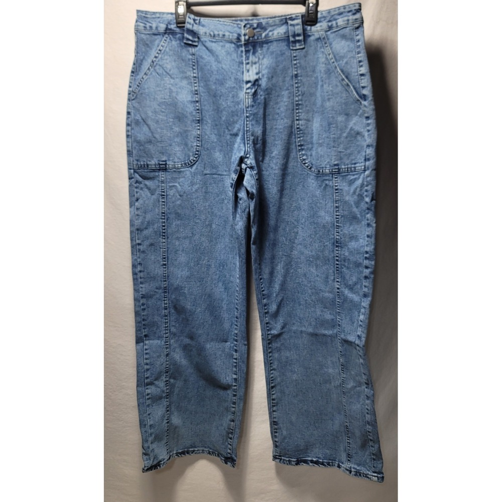 HME Womens Jeans XX Large Light Wash Acid Wash Wide Leg Cropped Casual Pants